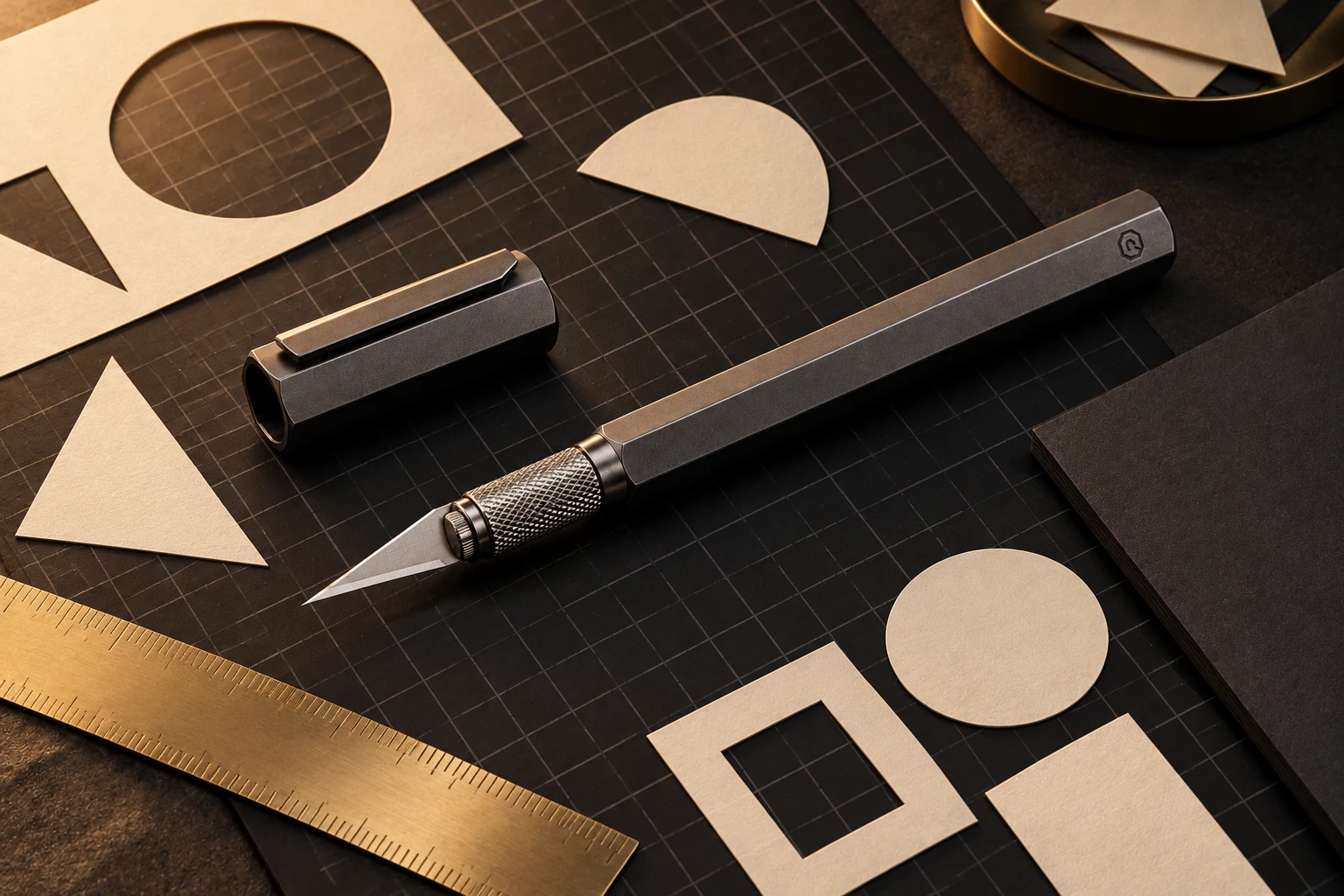 Precision paper craft on a dark creative workbench